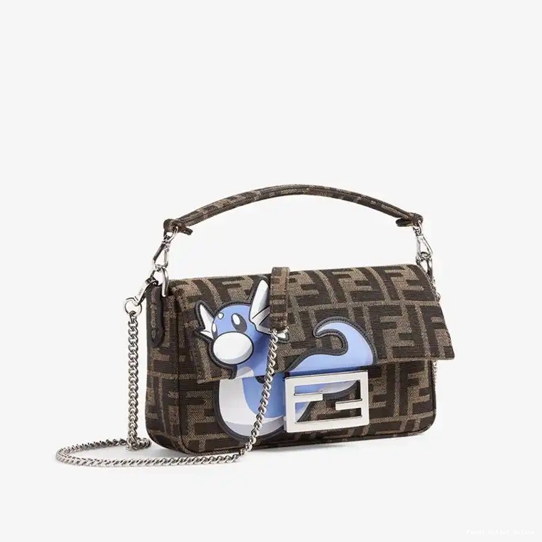 Affordable Dragon Fendi Blue Fabric FF Mini In Bag Baguette Brown Pokmon Motif 0522